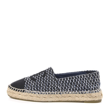 Chanel Tweed Grosgrain CC Espadrilles 37 Black Navy White 1 of 10