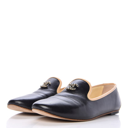 Chanel Lambskin CC Mocassin Loafers 36 Black Beige 3 of 15