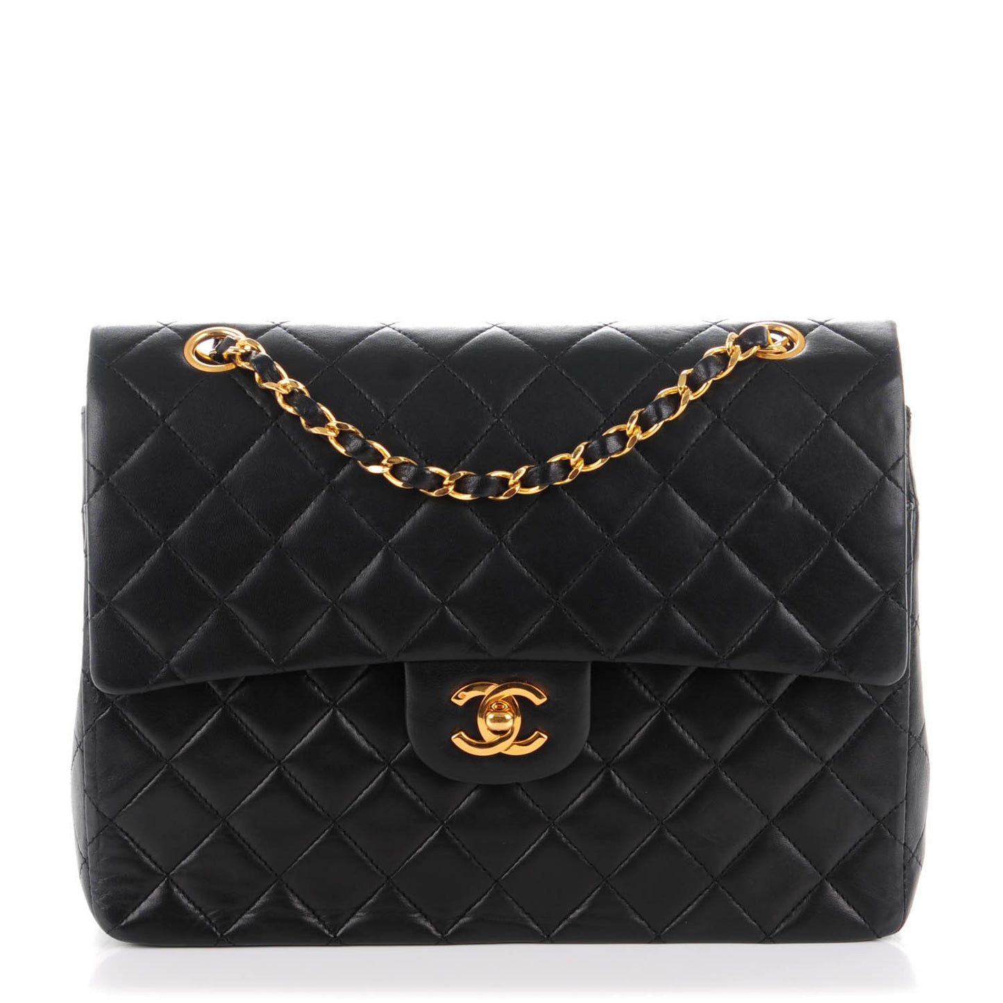 Lambskin Quilted Medium Double Flap Black