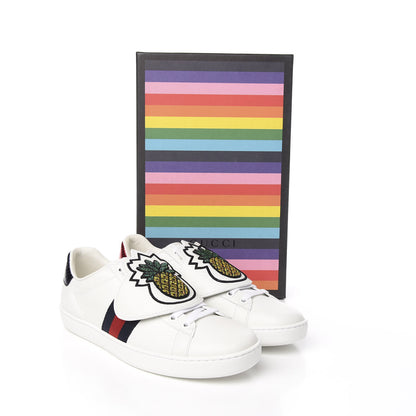 Gucci Calfskin Ayers Crystal Web Womens New Ace Pineapple Sneakers 38 White 9 of 9