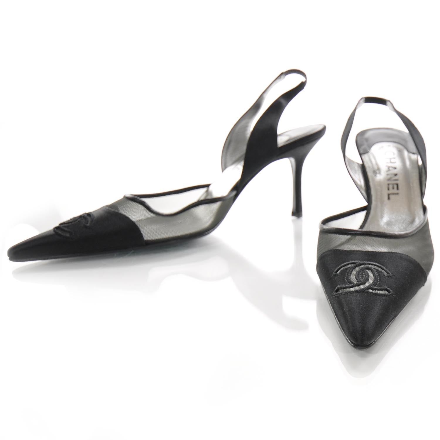Chanel Satin and Mesh CC Heels 40 Black 1 of 7