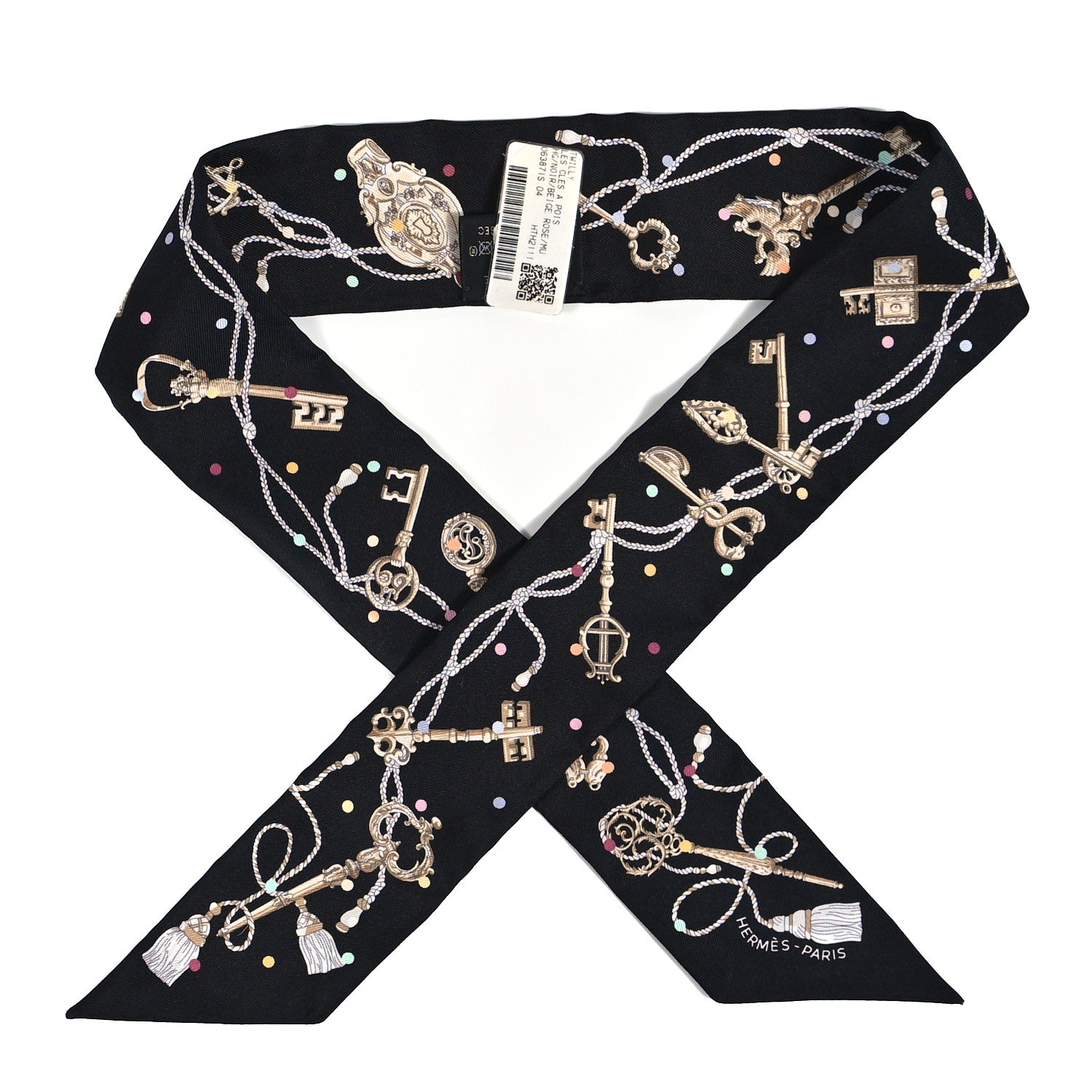 Hermes Silk Les Cles A Pois Twilly Black Beige Rose Multicolor 1 of 5