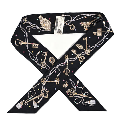 Hermes Silk Les Cles A Pois Twilly Black Beige Rose Multicolor 1 of 5