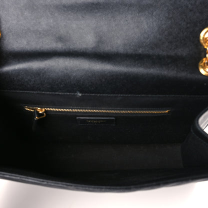 Saint Laurent Grain De Poudre Matelasse Chevron Large Monogram Satchel Black 5 of 10
