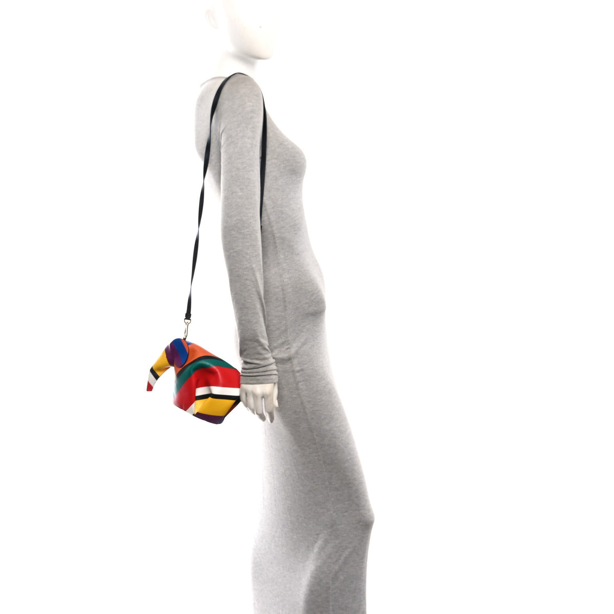 Calfskin Mini Striped Elephant Crossbody Bag Multicolor