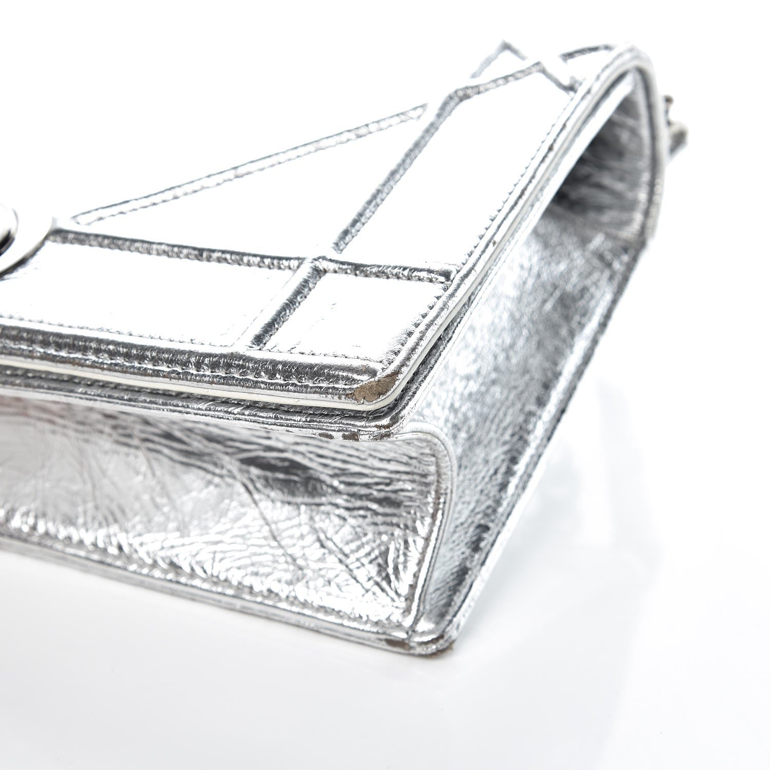 Christian Dior Metallic Crinkled Lambskin Medium Diorama Flap Bag Silver 11 of 13