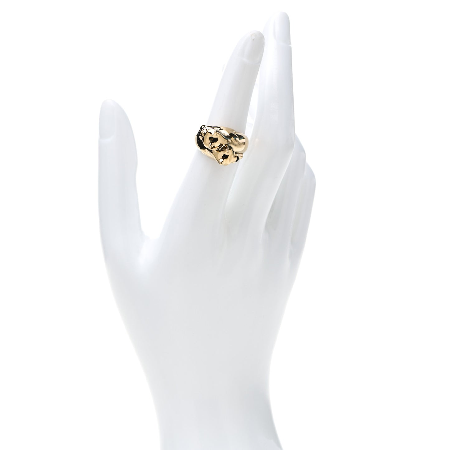 18K Yellow Gold Black Onyx Emerald Double Panthère De Cartier Bypass Ring 52 6
