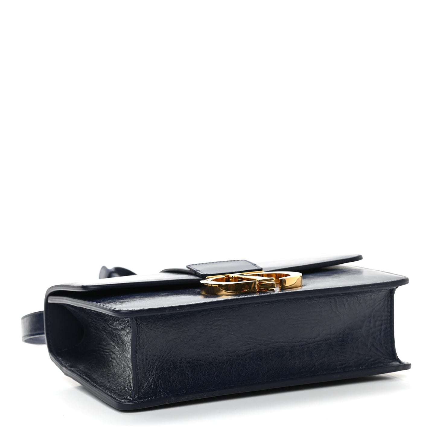 Shiny Crinkled Lambskin 30 Montaigne Flap Bag Indigo
