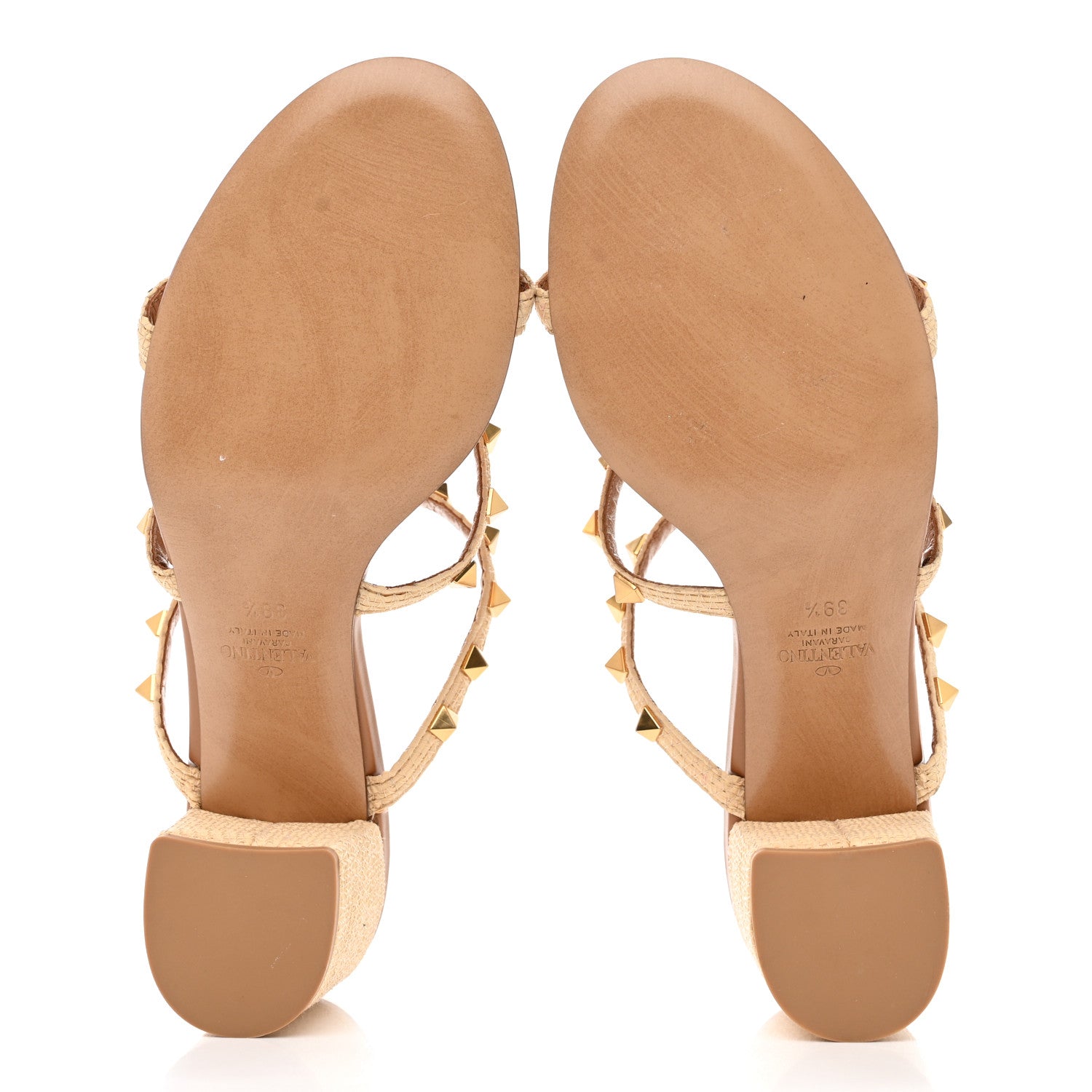 Valentino Garavani Raffia Calfskin Rockstud 60mm Caged Slide Sandals 39.5 Naturale 5 of 8