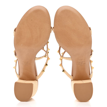 Valentino Garavani Raffia Calfskin Rockstud 60mm Caged Slide Sandals 39.5 Naturale 5 of 8