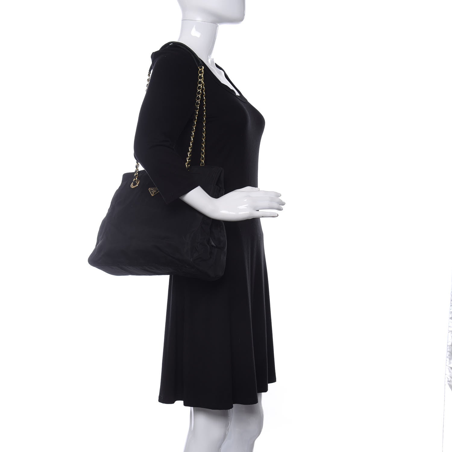 Prada Nylon Tessuto Acciaio Chain Shoulder Bag Black 2 of 11