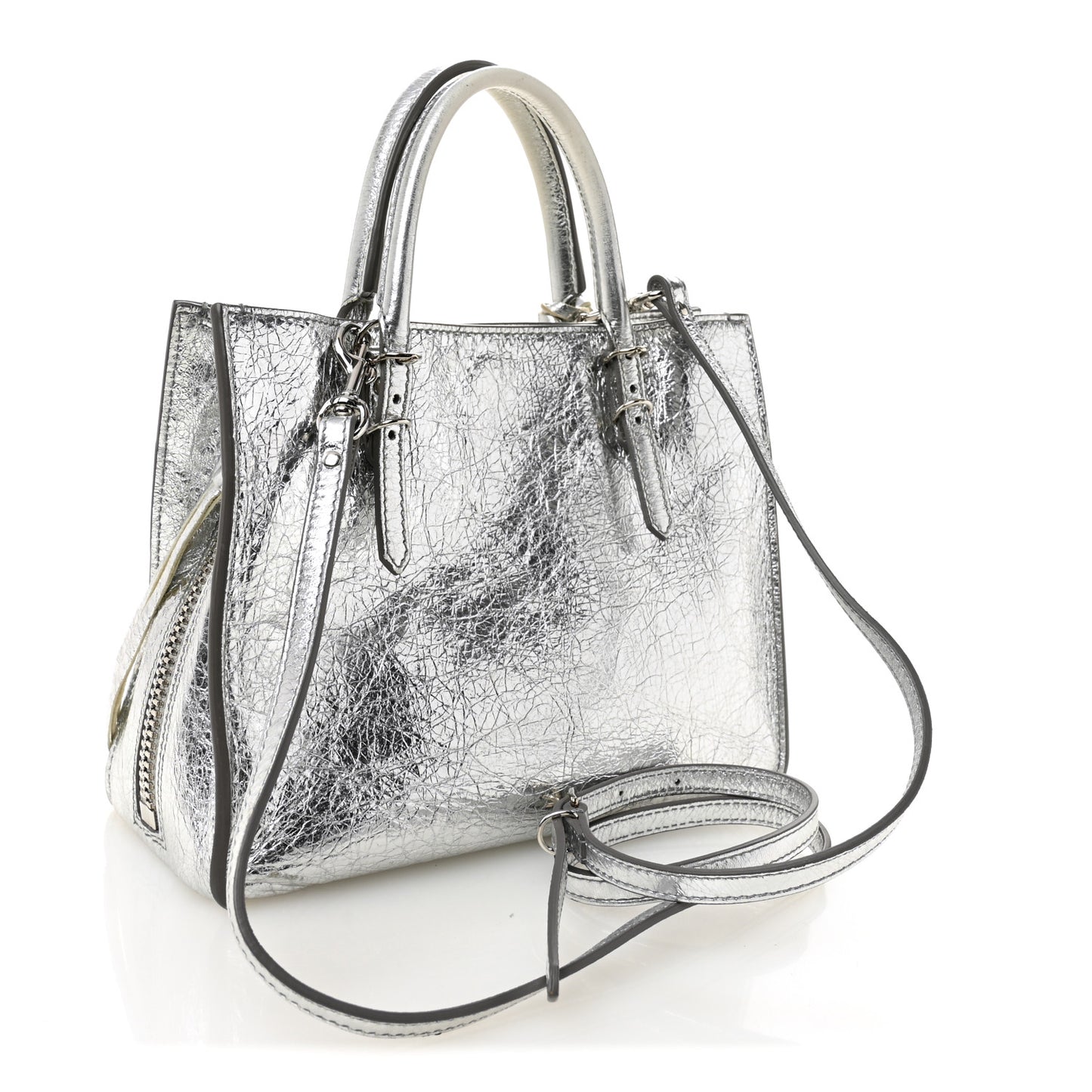 Metallic Calfskin Papier Mini A4 Tote Silver