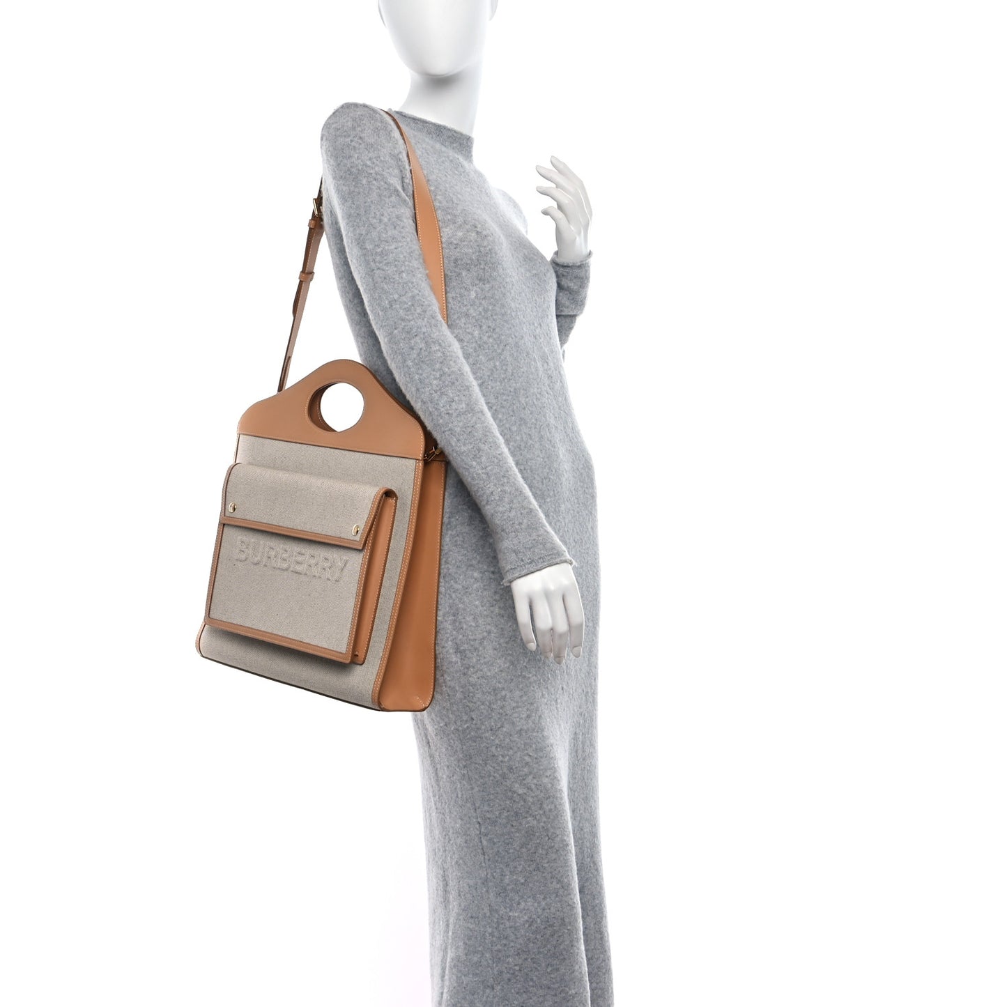 Canvas Smooth Calfskin Two Tone Medium Pocket Bag Soft Fawn Warm Sand