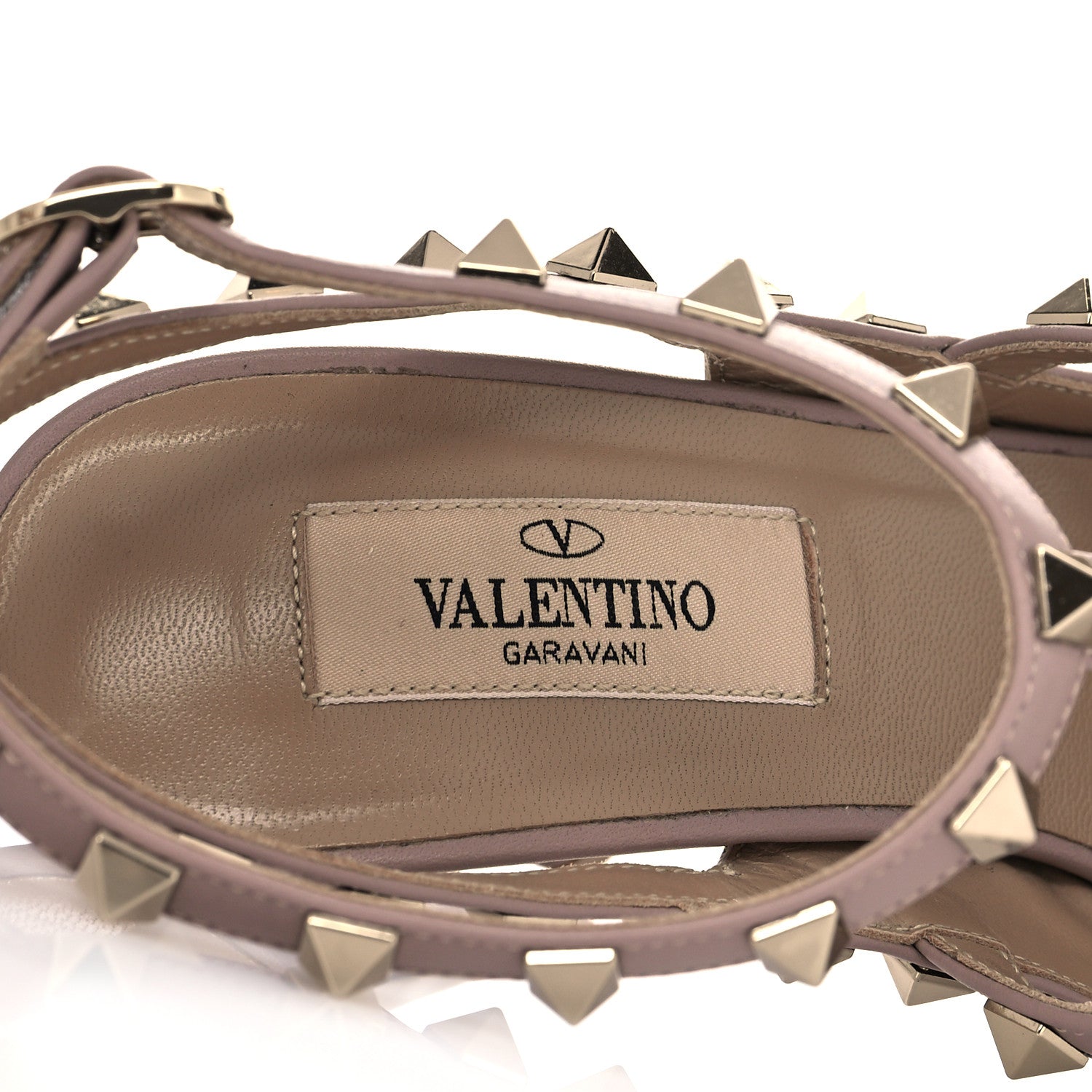 Valentino Garavani Pebbled Calfskin Rockstud Ankle Strap Pumps 37 Poudre 8 of 14