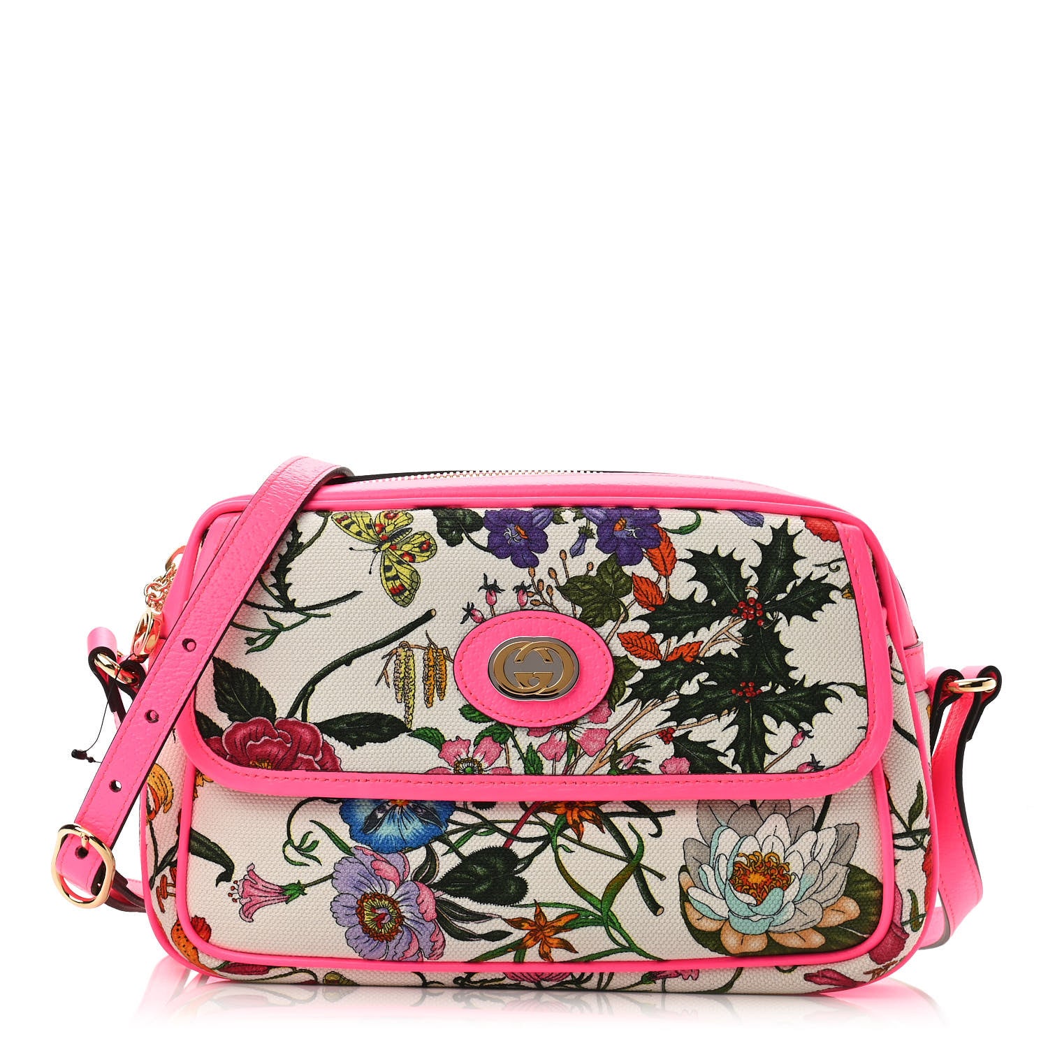 Gucci Canvas Flora Floral Shoulder Bag White Fuchsia Fluo 1 of 10