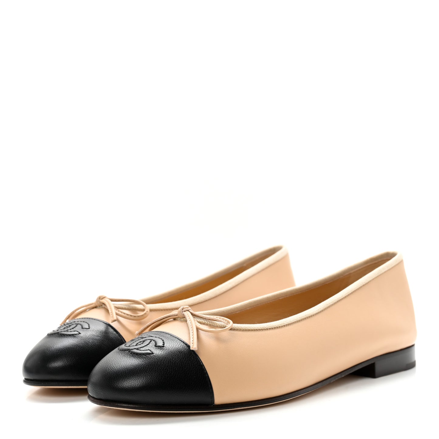 Lambskin Cap Toe CC Ballerina Flats 39 Beige Black