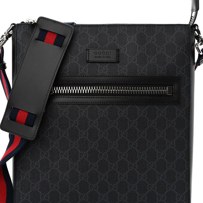 Gucci GG Supreme Monogram Appia Calfskin Web Flat Messenger Bag Black Grey 7 of 9