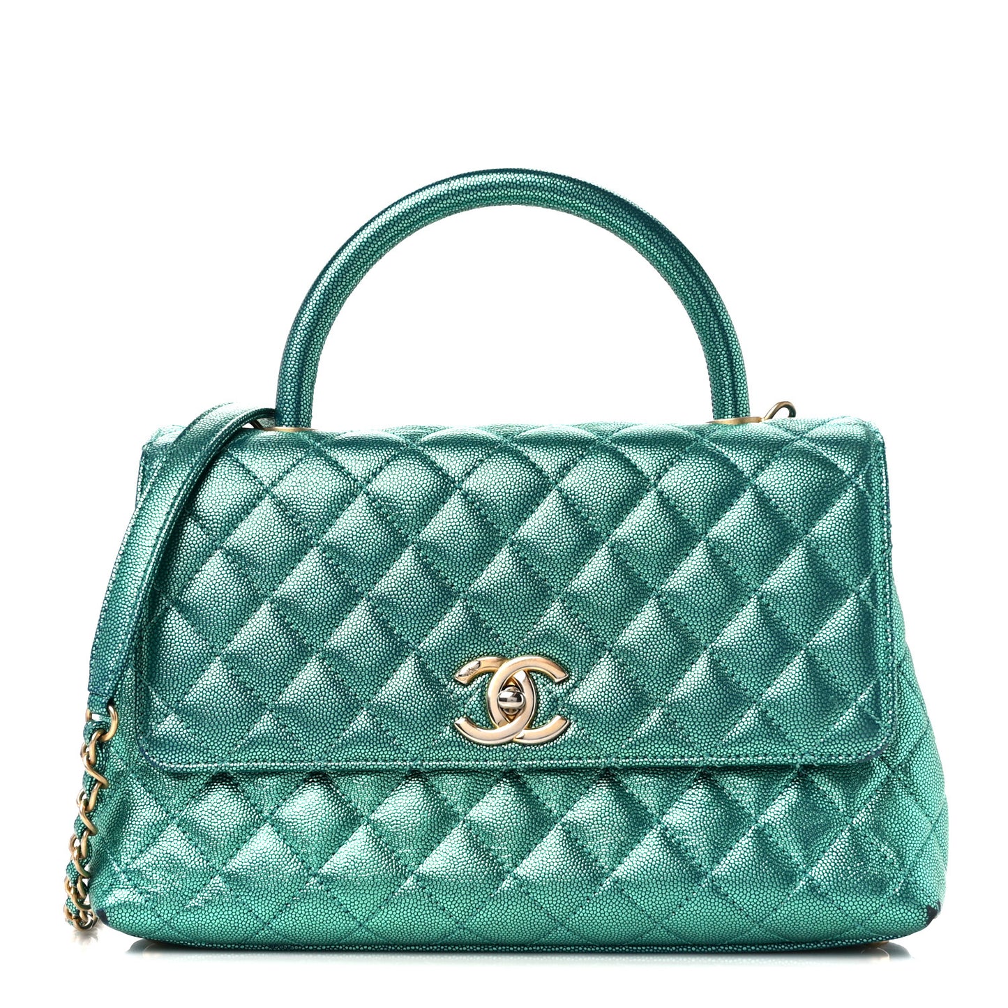 Metallic Caviar Quilted Small Coco Handle Flap Blue