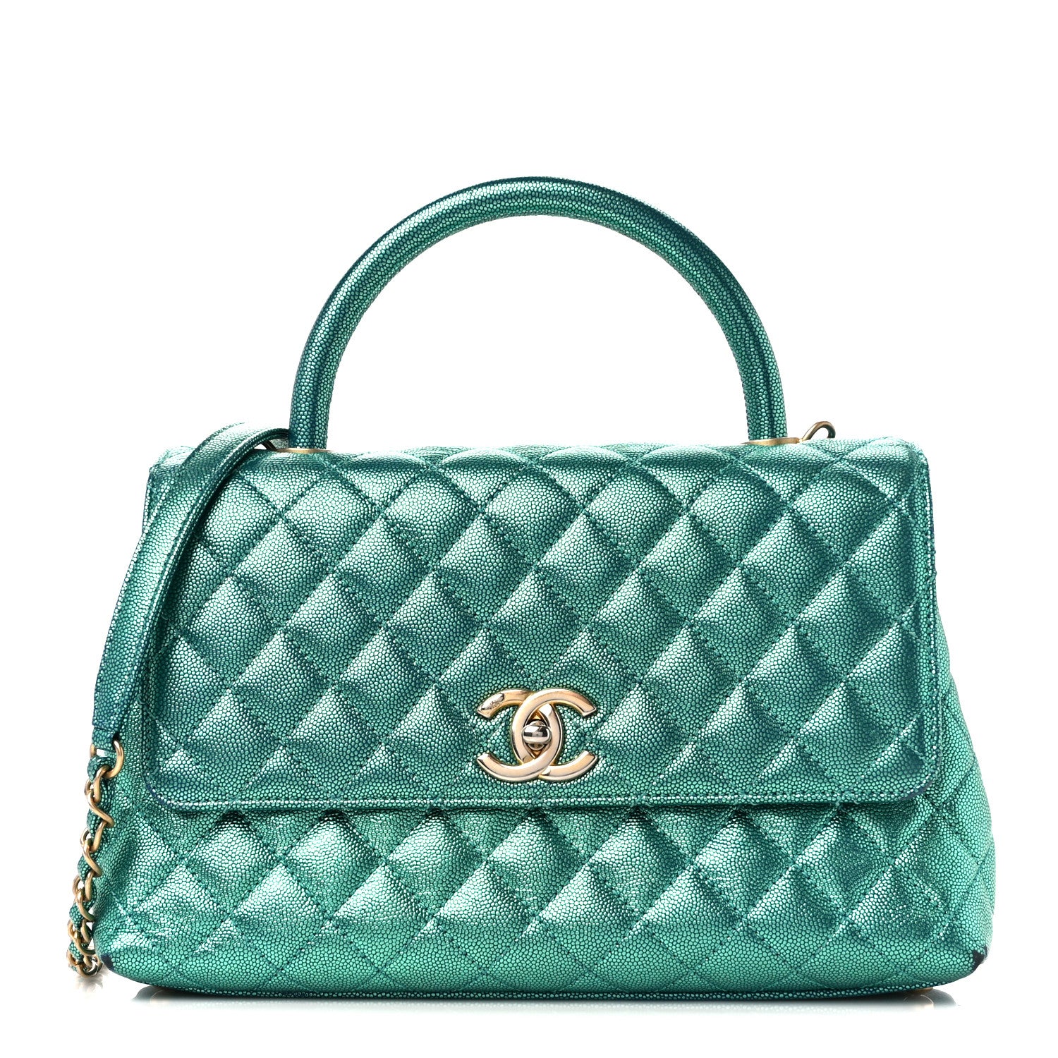 Chanel Metallic Caviar Quilted Small Coco Handle Flap Blue 1 of 11