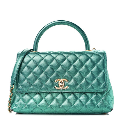 Chanel Metallic Caviar Quilted Small Coco Handle Flap Blue 1 of 11