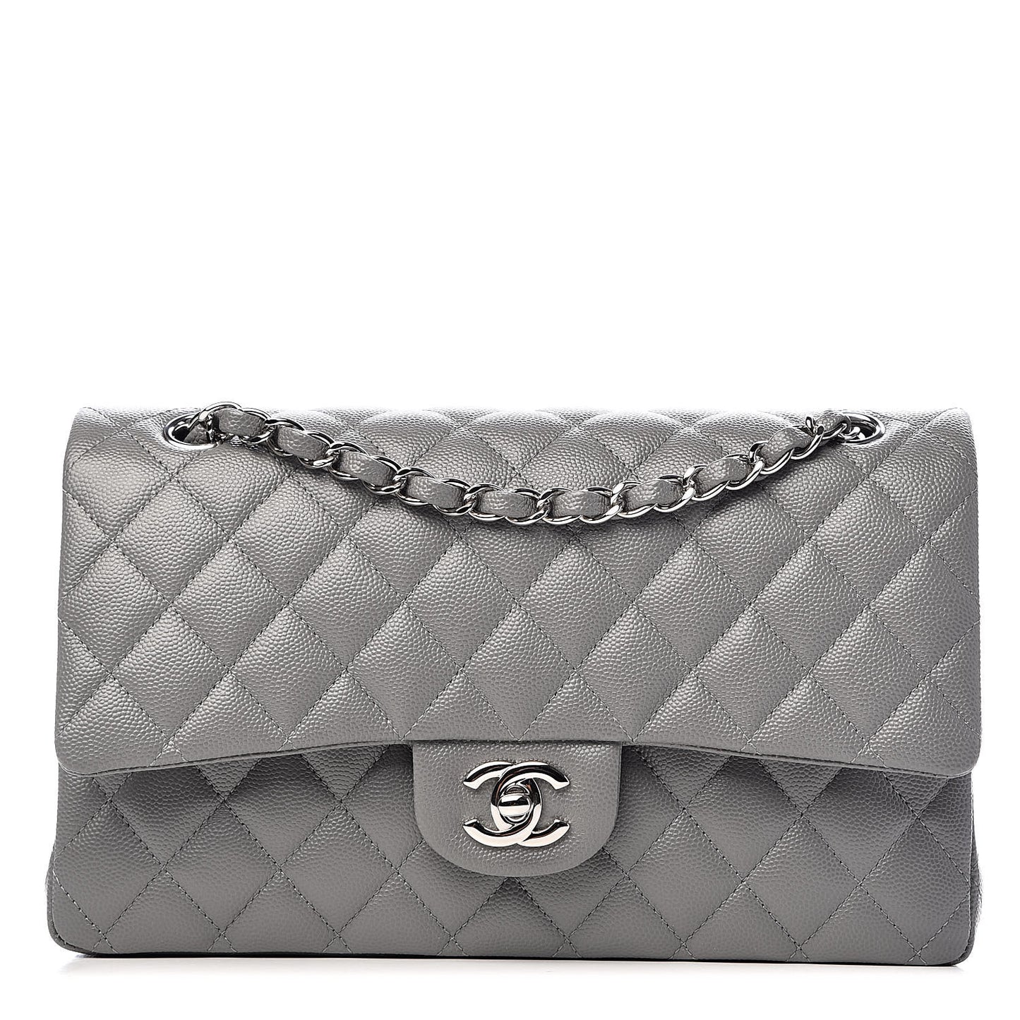 Caviar Quilted Medium Double Flap Grey
