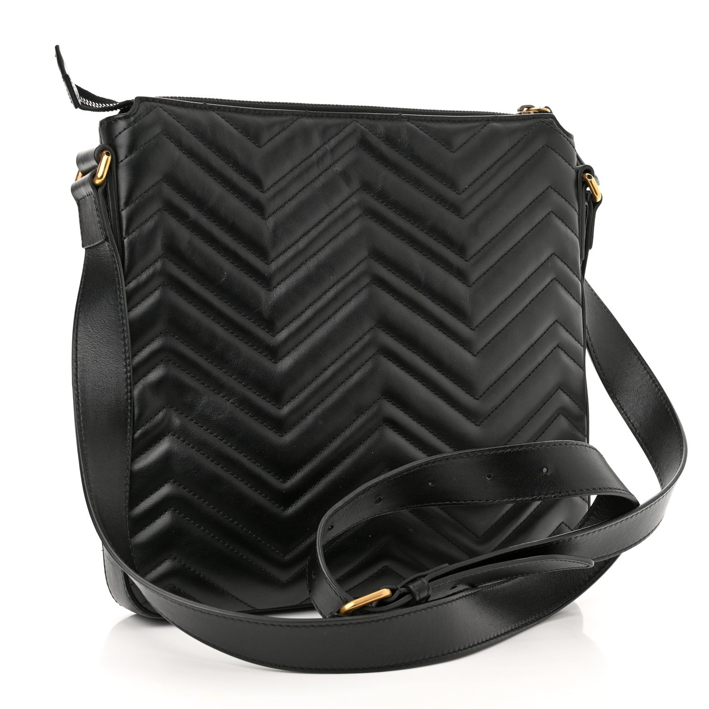 Calfskin Matelasse GG Marmont Flat Messenger Bag Black