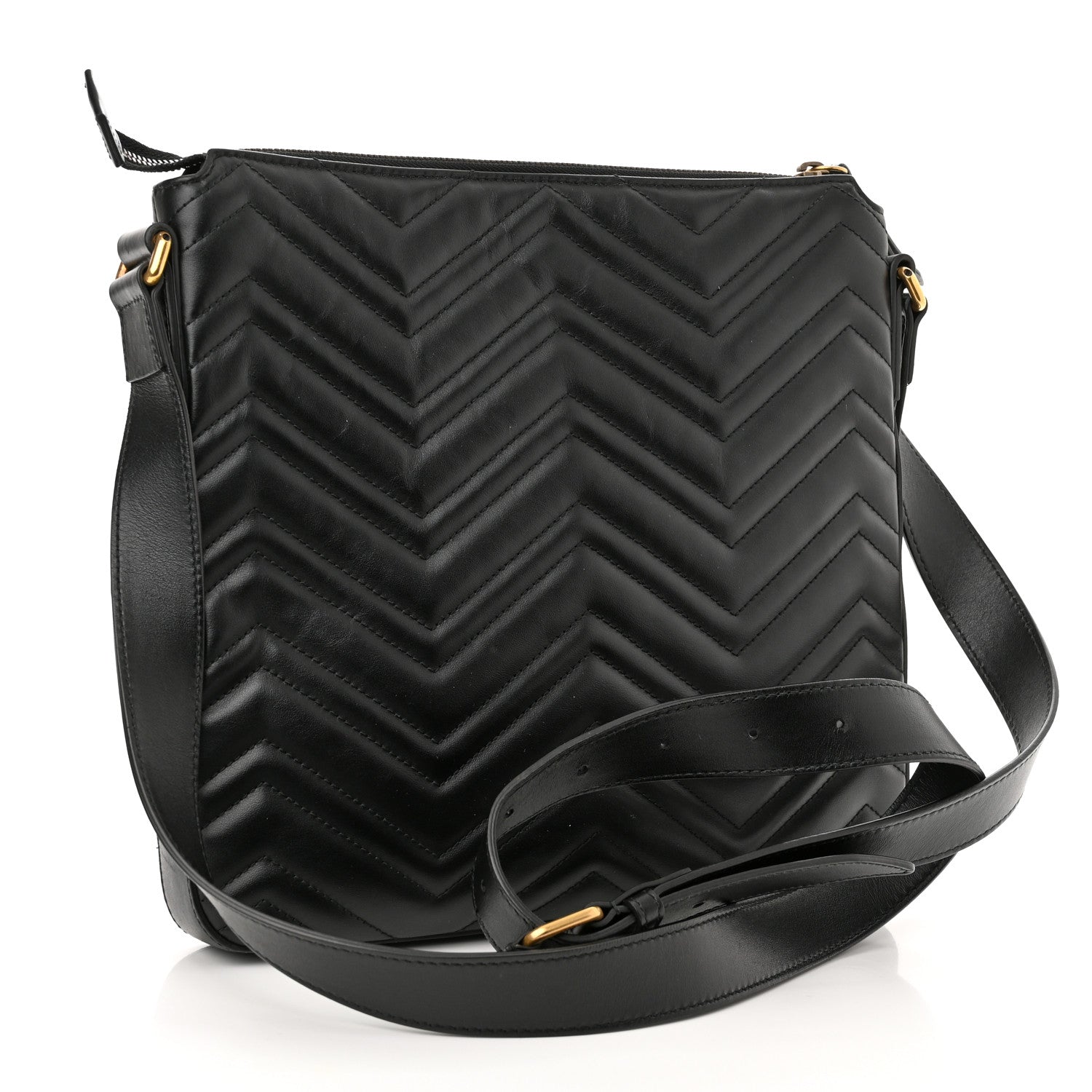 Gucci Calfskin Matelasse GG Marmont Flat Messenger Bag Black 3 of 11
