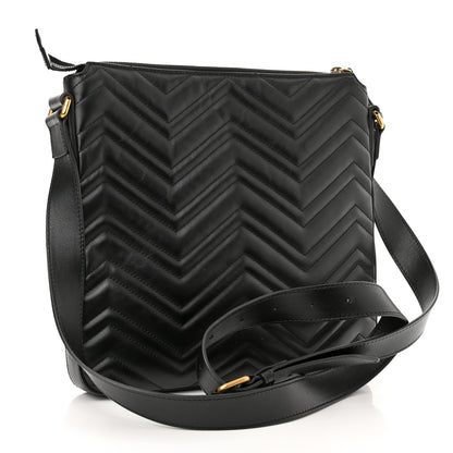 Gucci Calfskin Matelasse GG Marmont Flat Messenger Bag Black 3 of 11