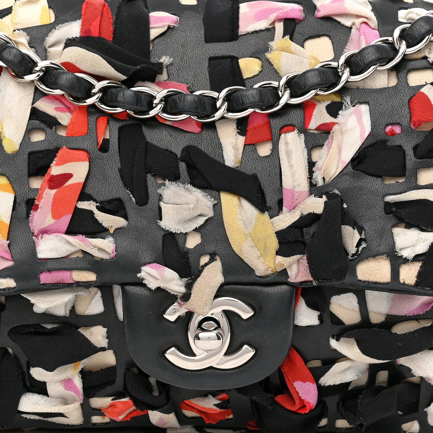 Chanel Silk Lambskin Ribbon Classic Flap Bag Black Multicolor 8 of 13