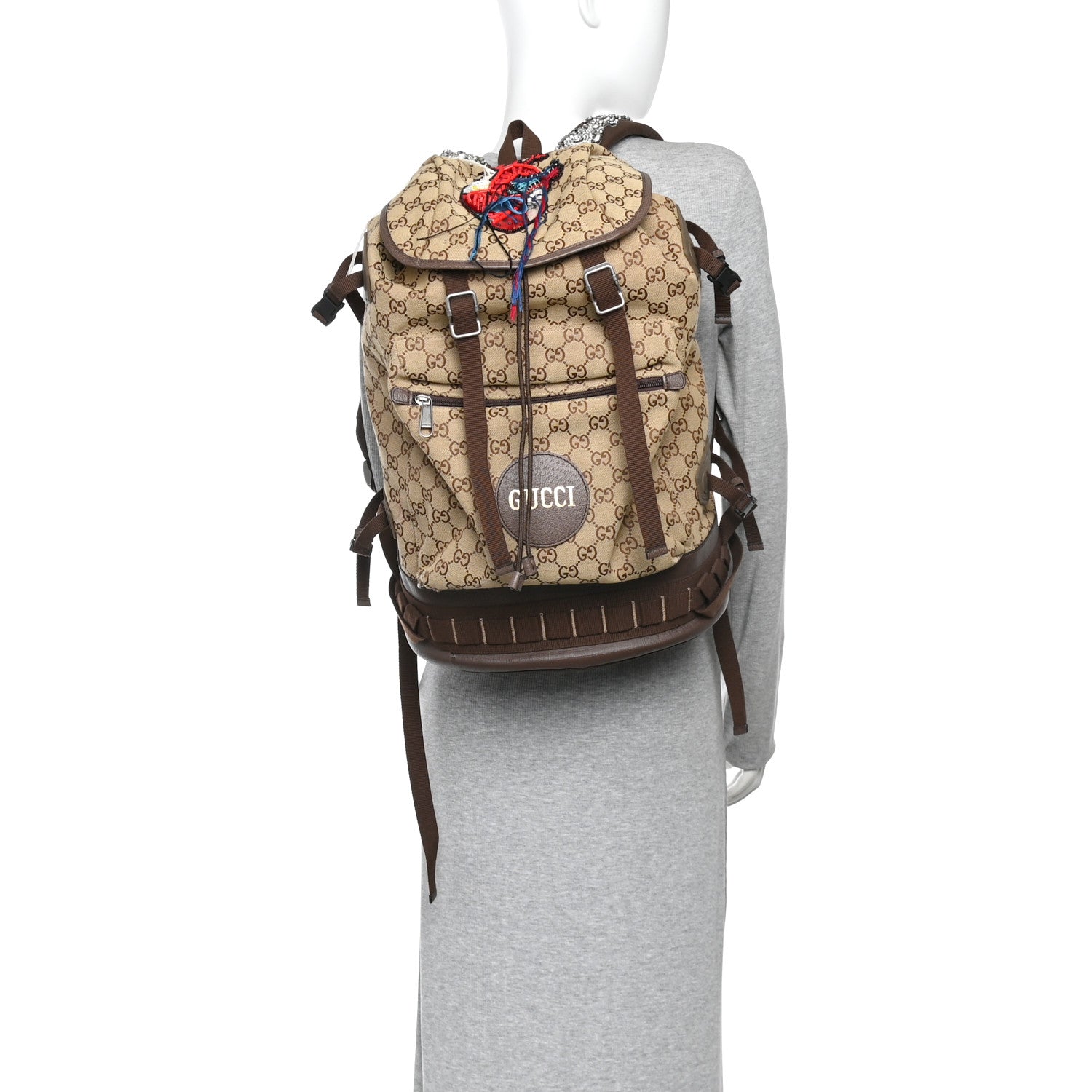 Gucci Monogram Script Logo Large Double Pocket Backpack Beige Ebony Multicolor 2 of 13