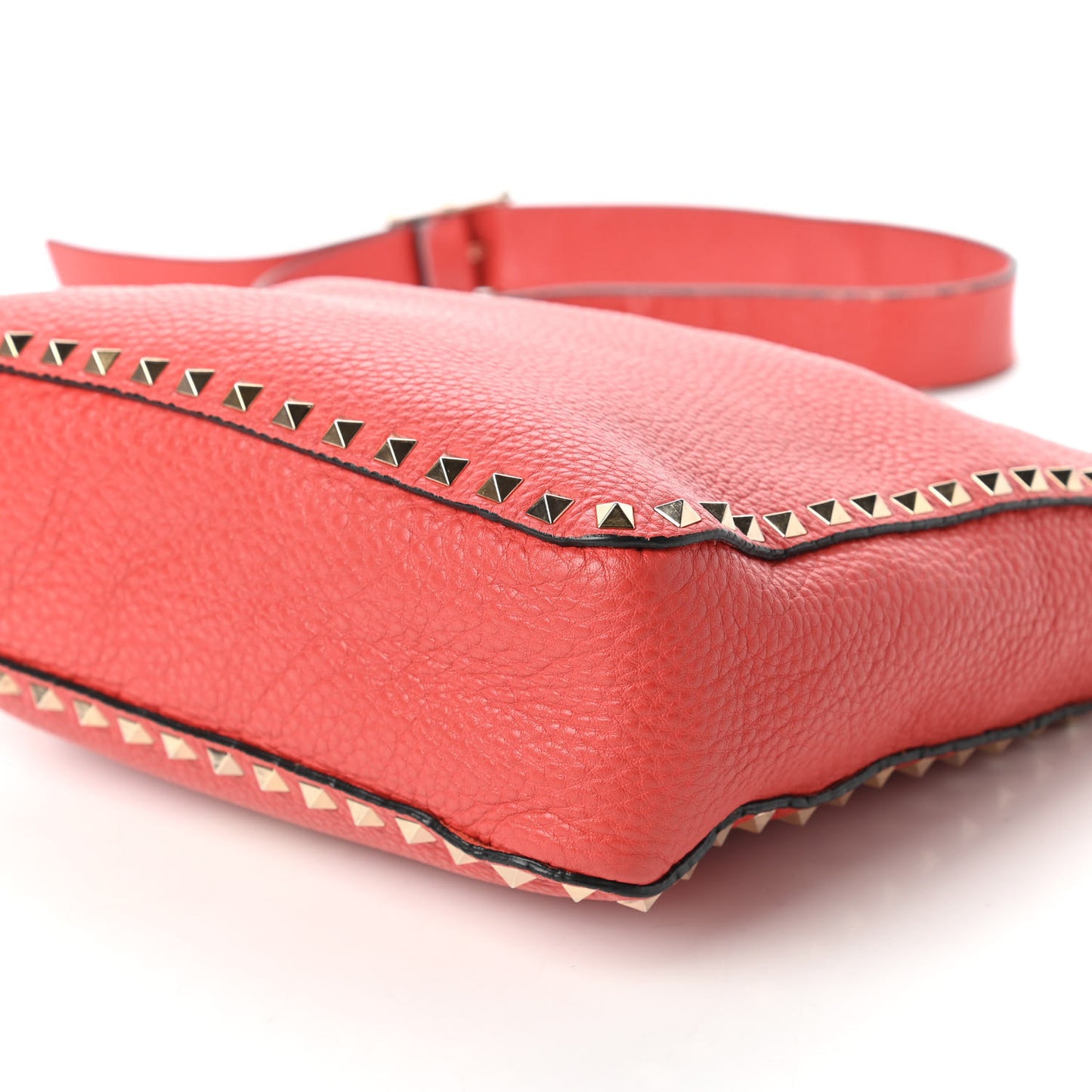 Pebbled Calfskin Small Rockstud Flip-Lock Messenger Bag Deep Coral