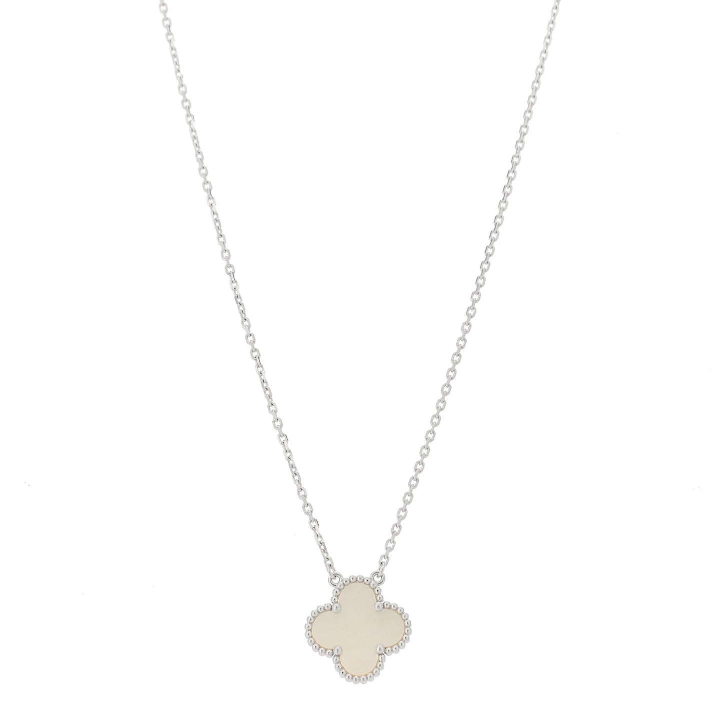 18K White Gold Mother of Pearl Vintage Alhambra Pendant Necklace