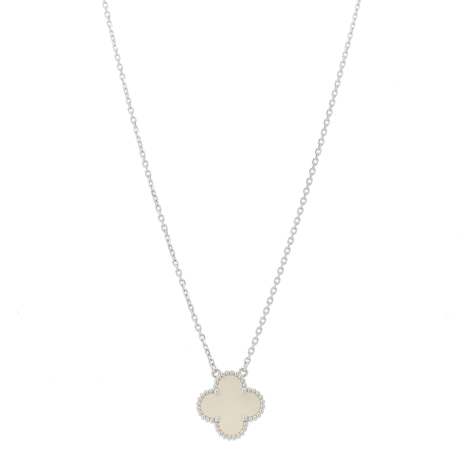 Van Cleef & Arpels 18K White Gold Mother of Pearl Vintage Alhambra Pendant Necklace 1 of 6