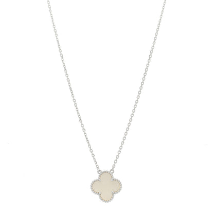 Van Cleef & Arpels 18K White Gold Mother of Pearl Vintage Alhambra Pendant Necklace 1 of 6