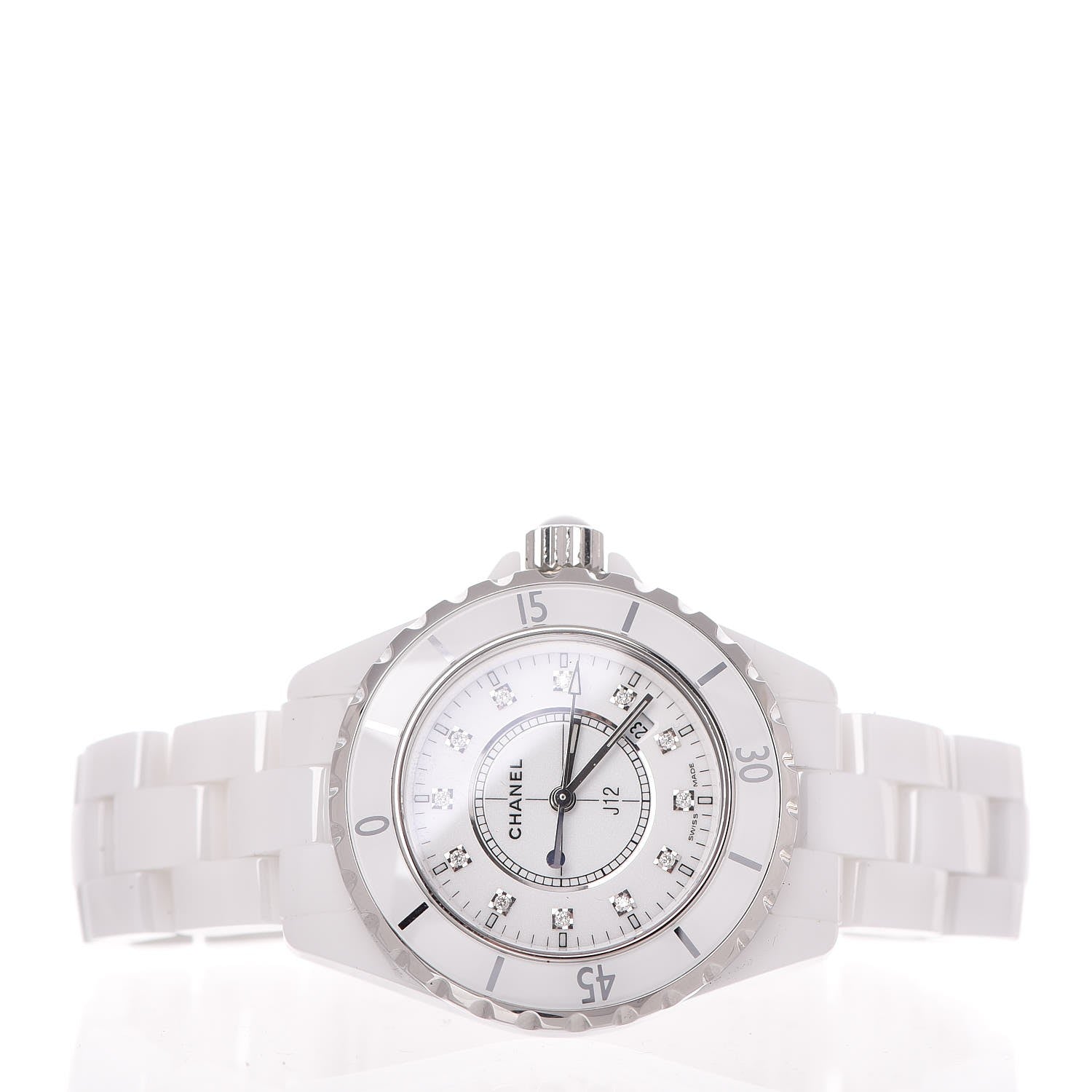 Chanel Stainless Steel Ceramic Diamond 33mm J12 Quartz Watch White 3 of 8