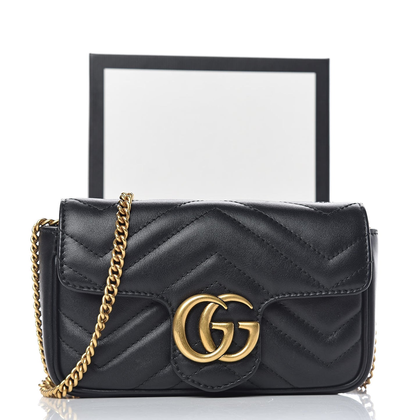 Calfskin Matelasse Super Mini GG Marmont Shoulder Bag Black