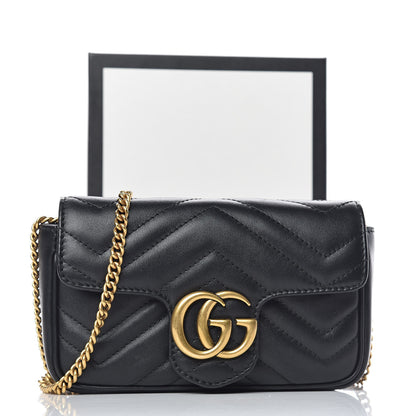 Gucci Calfskin Matelasse Super Mini GG Marmont Shoulder Bag Black 11 of 11