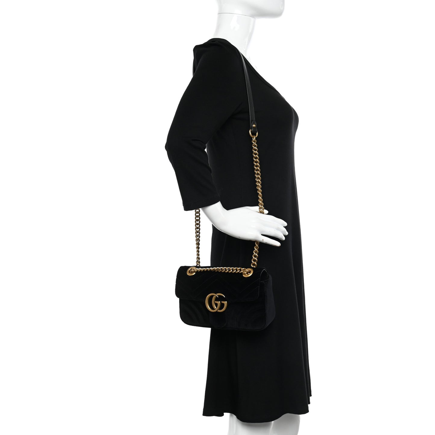 Velvet Matelasse Mini GG Marmont Shoulder Bag Black