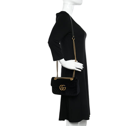 Gucci Velvet Matelasse Mini GG Marmont Shoulder Bag Black 2 of 11