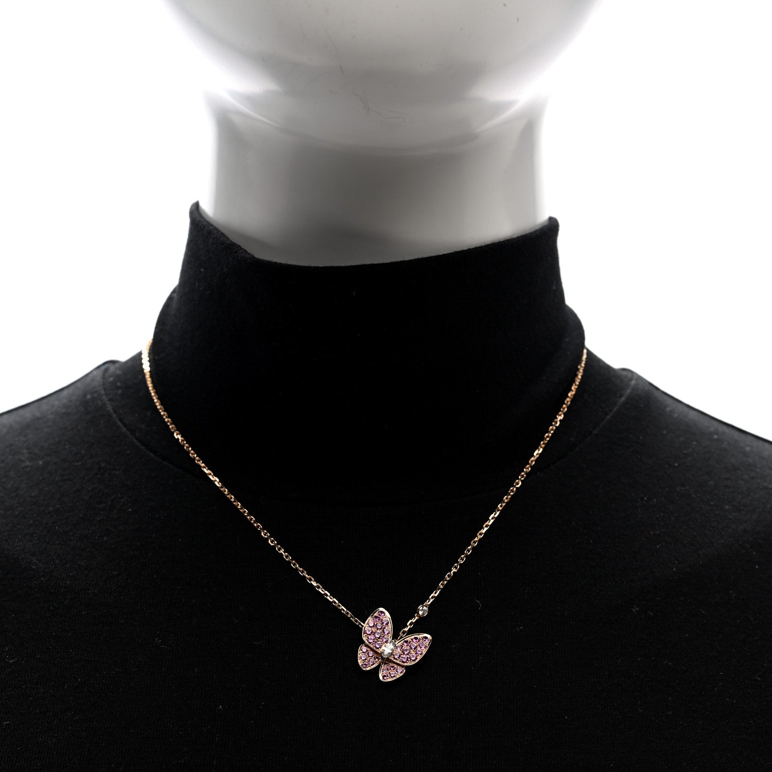 Van Cleef & Arpels 18K Rose Gold Diamond Pink Sapphire Two Butterfly Pendant Necklace 2 of 5