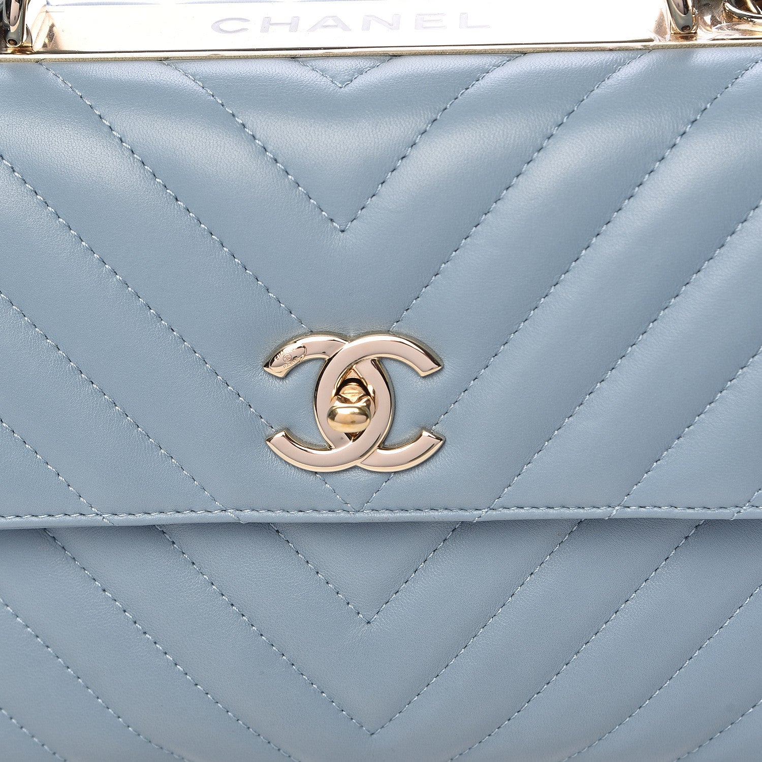 Chanel Lambskin Chevron Quilted Small Trendy CC Flap Dual Handle Bag Blue 11 of 11