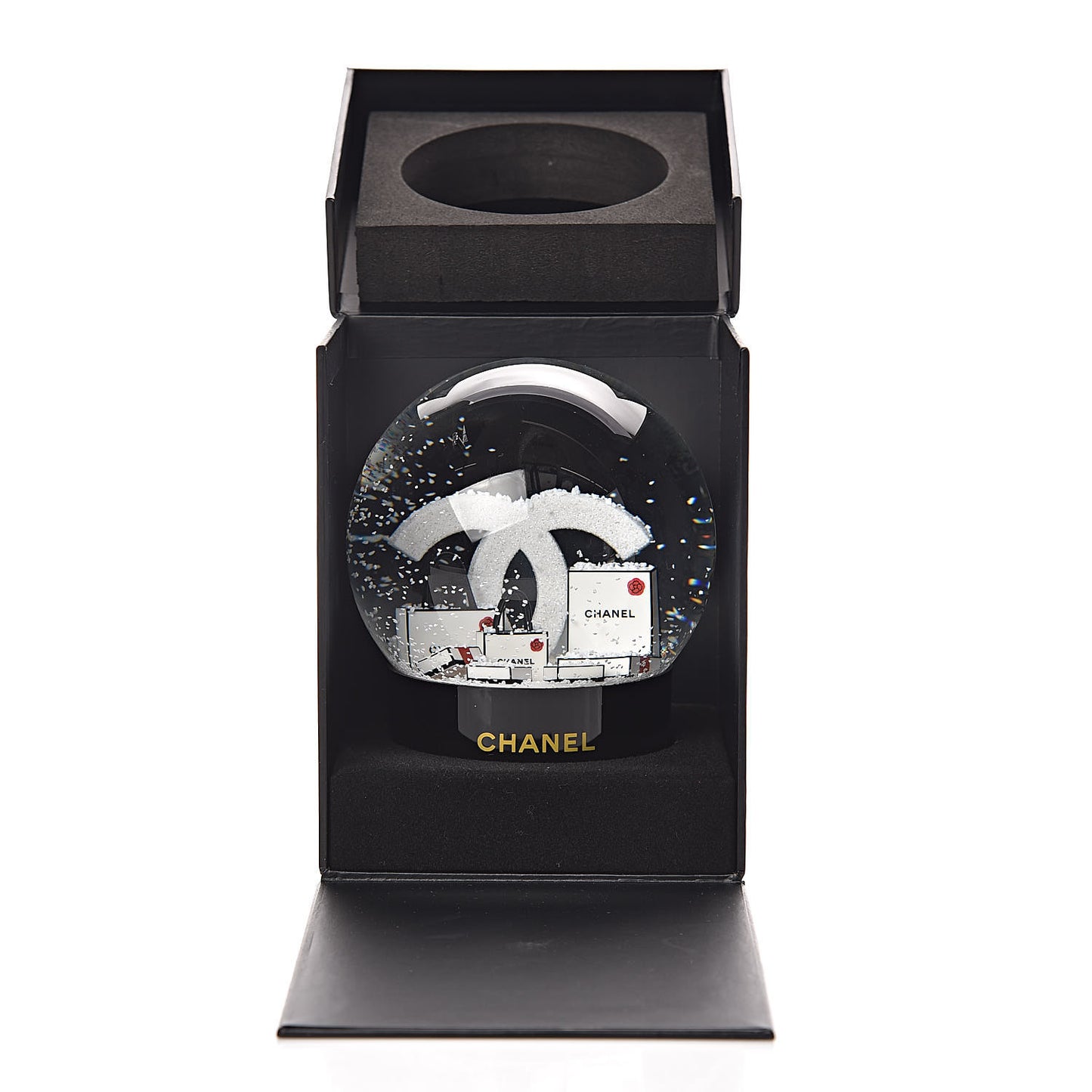Glass CC Shopping Bag Snow Globe