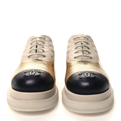 Chanel Metallic Lambskin Platform Sneakers 36 Beige Black Gold 2 of 8