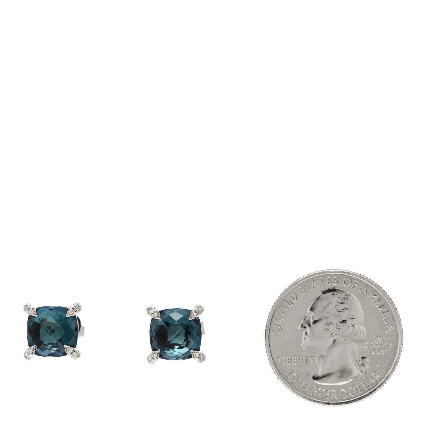 David Yurman Sterling Silver Diamond Hampton Blue Topaz 9mm Chatelaine Earrings 2 of 4