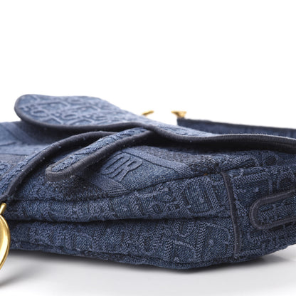 Christian Dior Oblique Embroidered Saddle Bag Denim Blue 7 of 12