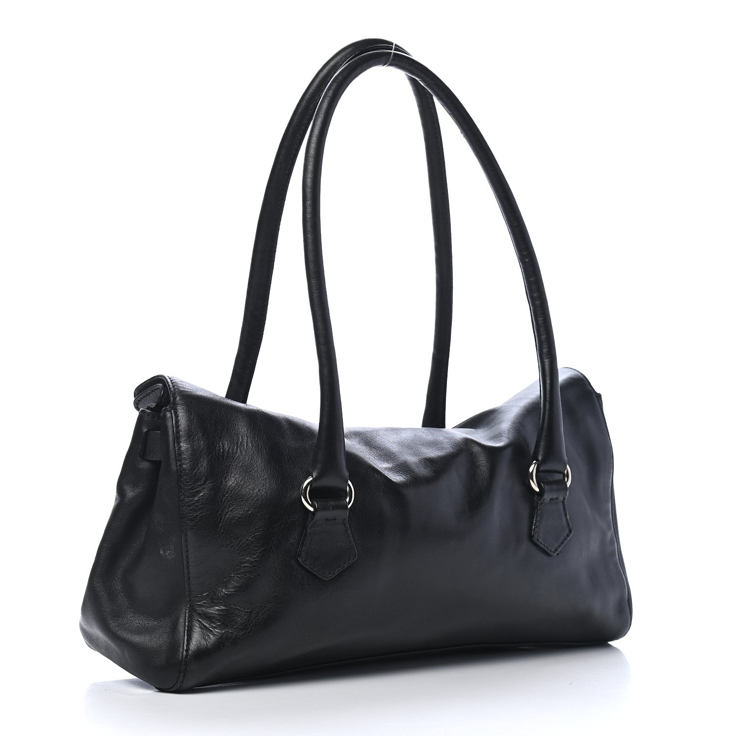 Prada Royal Calf Easy Foldover Pushlock Satchel Black 3 of 9