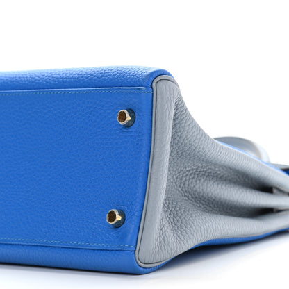Hermes Taurillon Clemence Horseshoe Bi-Color Kelly Retourne 32 Bleu Hydra Bleu Lin 10 of 10