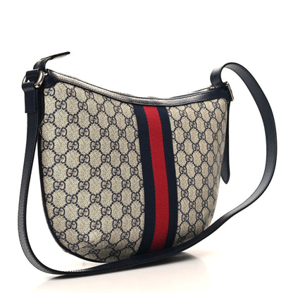 Gucci GG Supreme Monogram Textured Dollar Calfskin Web Small Ophidia Half Moon Hobo Beige Blue 3 of 10