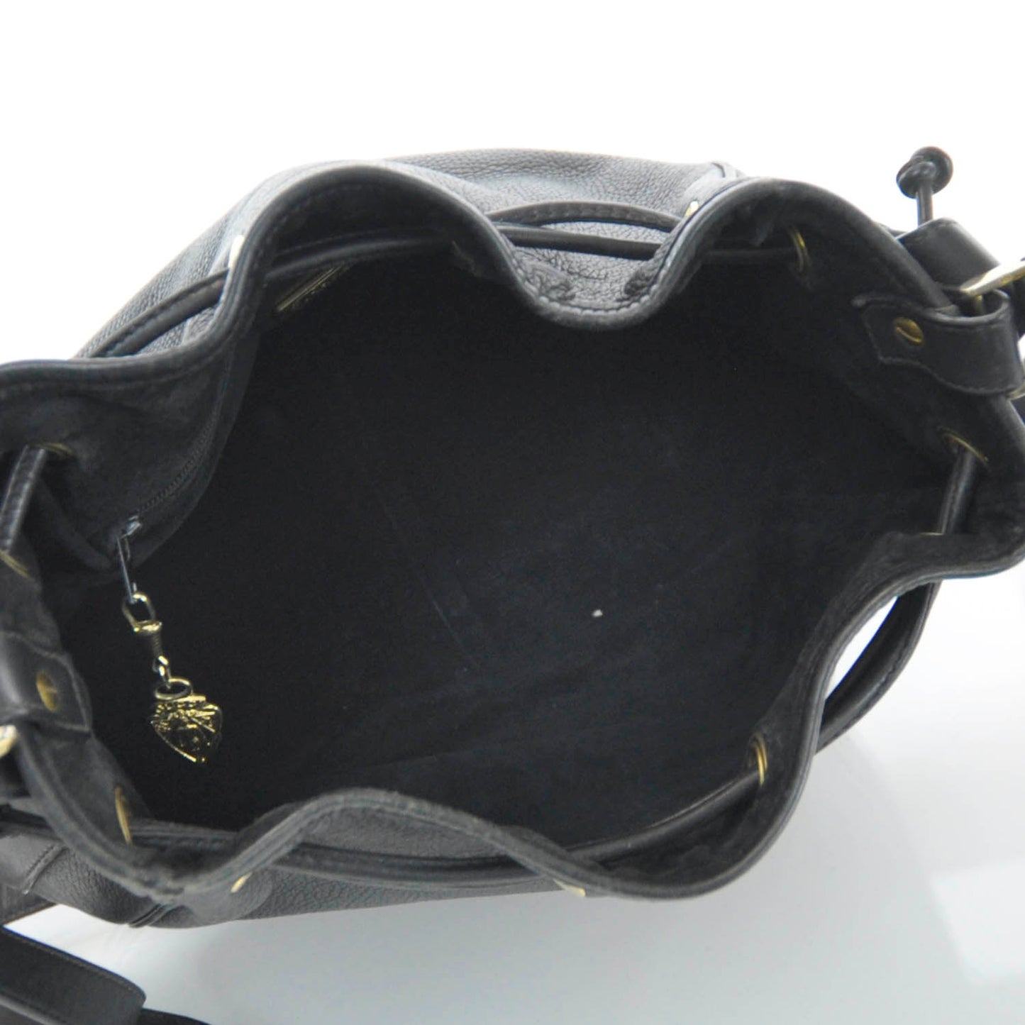 Leather Web Drawstring Bag Black