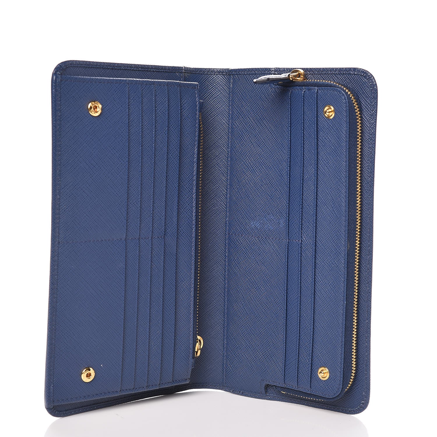 Prada Saffiano Metal Double Snap Travel Wallet Cobalto 5 of 7